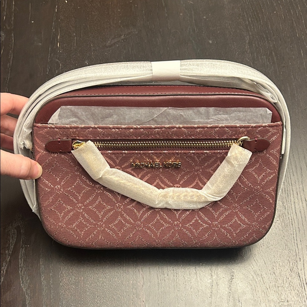 Michael Kors Burgundy Patterned Crossbody Bag with Gold Hardware. NWT! - Picture 2 of 7